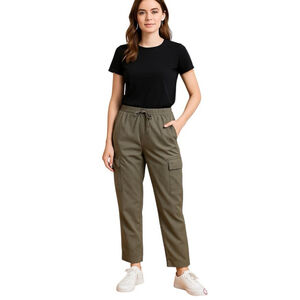 LOFT Lyocell khaki olive green cargo baggy pants drawstring waist joggers Sz M